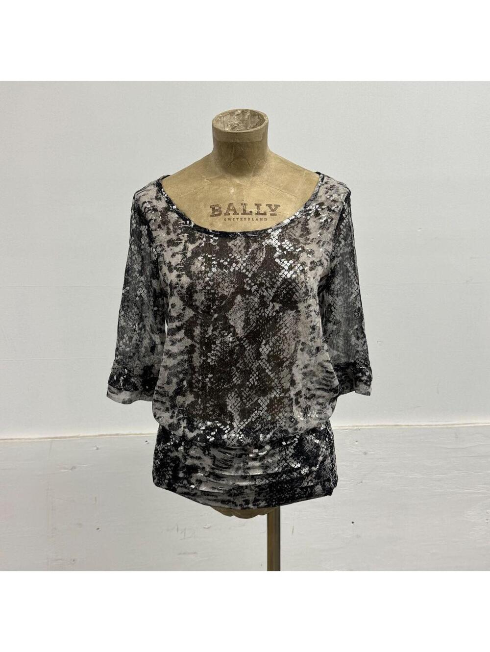 Vintage Y2K ONLY Black Silver Metallic Snakeskin Blouse